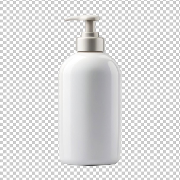 PSD blank packaging white plastic shampoo bottle on transparent background