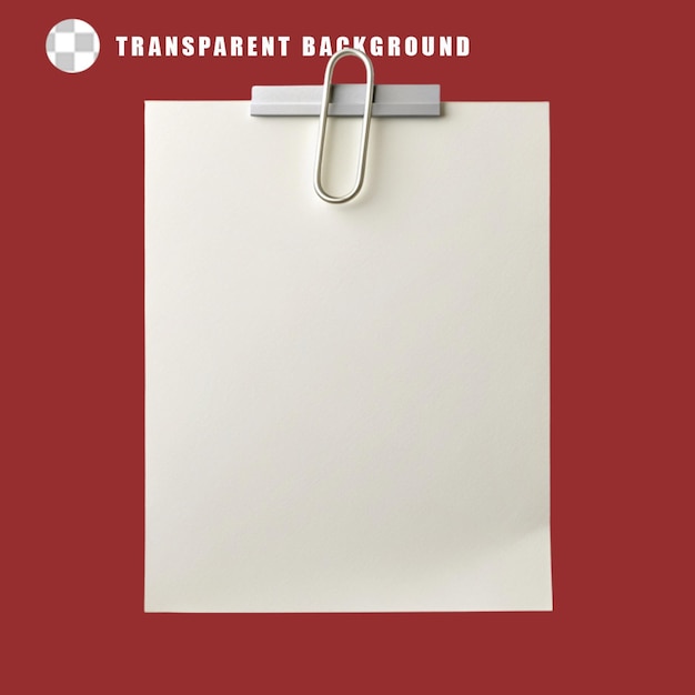 PSD blank paper with paper clip isolated on transparent background