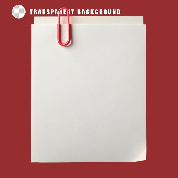 PSD blank paper with paper clip isolated on transparent background