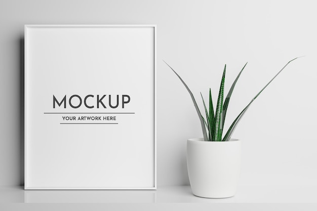 Blank Photo Frame Mockup With White Vase Premium Psd