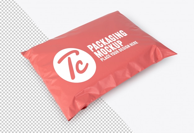 Blank pink plastic bag package mockup for your design