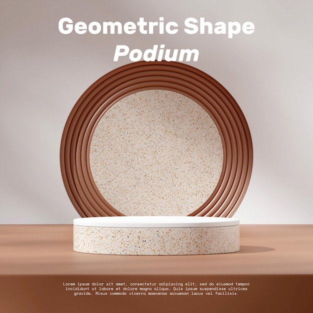 blank space terrazzo pattern podium in square white wall and brown circle 3d image render