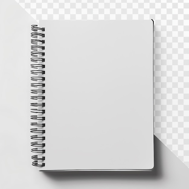 PSD blank spiral notebook mockup with white background