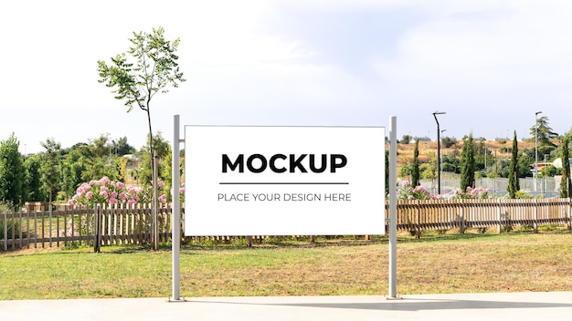 Blank square sign mockup in the urban environment on the street empty space