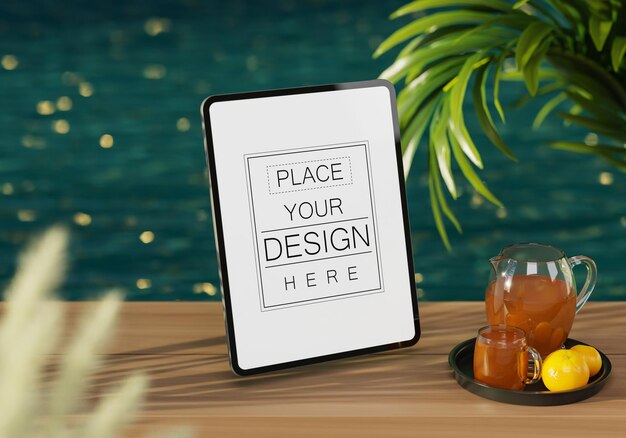 PSD blank tablet with decoration psd mockup