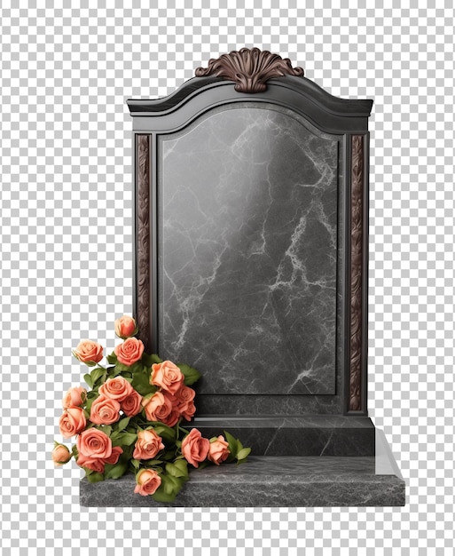 Blank Tombstone With Flowers Isolated on Transparent Background