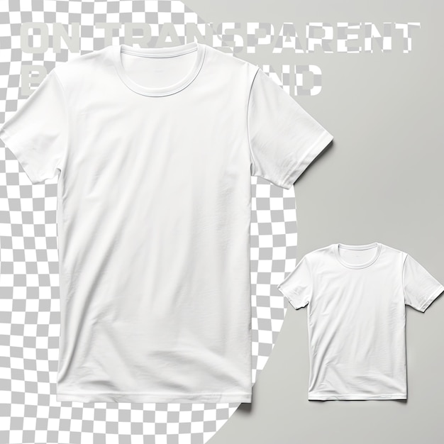 PSD blank transparent tshirt mockup flat lay front and back isolated 3d rendering empty crumpled fabric teeshirt for shop print mock up top view clear unisex undershirt with round 3d illustration