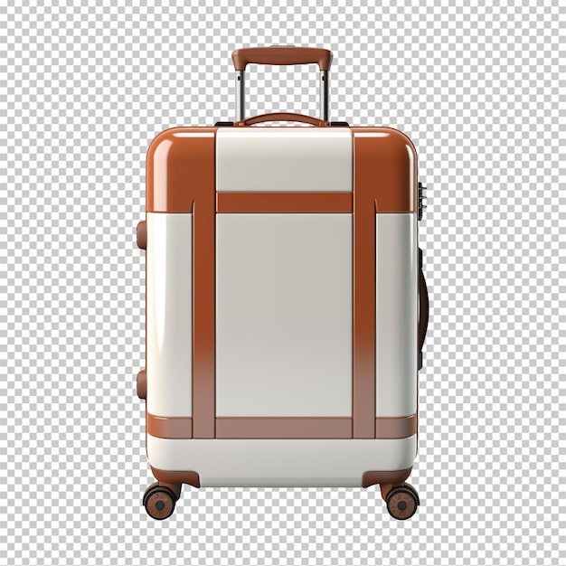 A blank white and brown travel suitcase isolated on transparent background