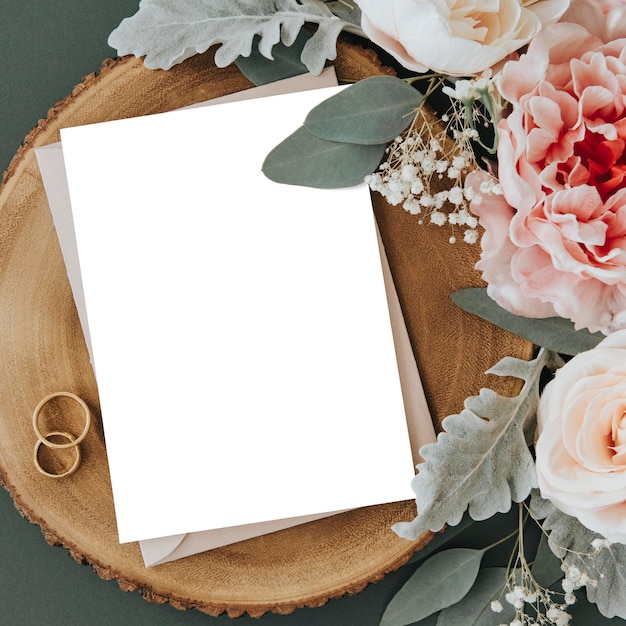 Blank white card template mockup and roses