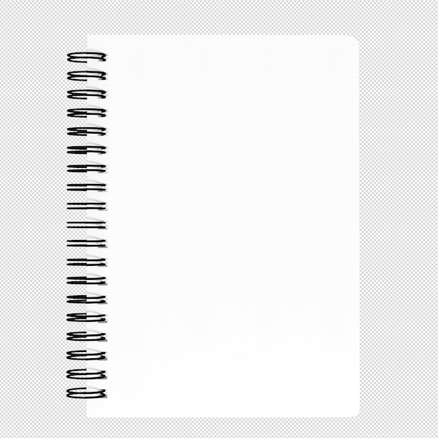 PSD blank and white notebook with spiral without background template for mockup