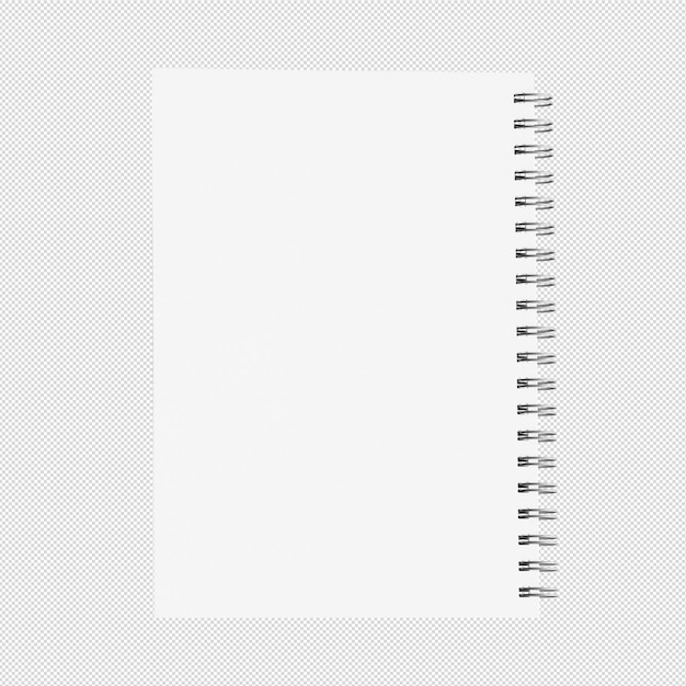 PSD blank and white notebook with spiral without background template for mockup