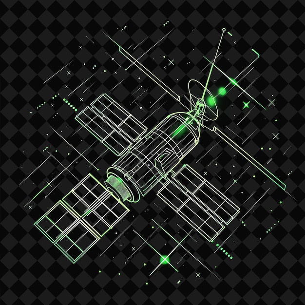 PSD blazing neon effect on a satellite with a cylindrical silhou png y2k neon space designs