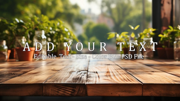 Bleached wooden table top on blurred kitchen