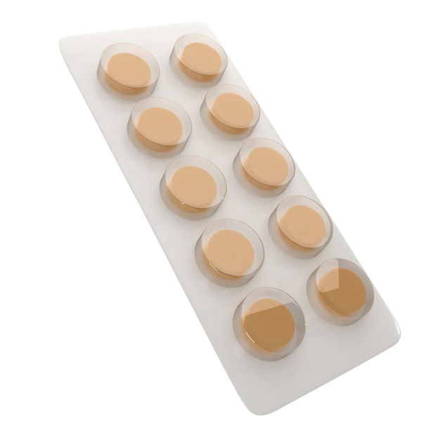 A blister of pills is on a white background