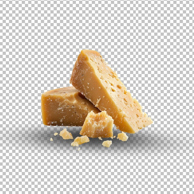 a block of cheese with a piece of cheese and some other cheese on white transparent background png