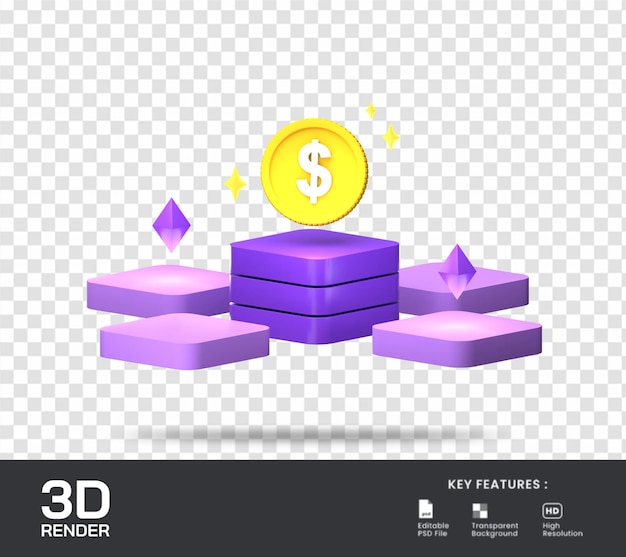 Blockchain dollar coin 3d illustration