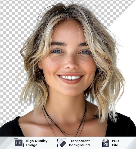 PSD blonde girl with a snowwhite smile on a transparent background