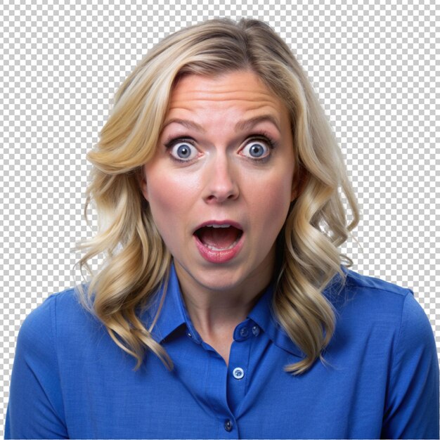 PSD blonde woman with blue shirt with surprise