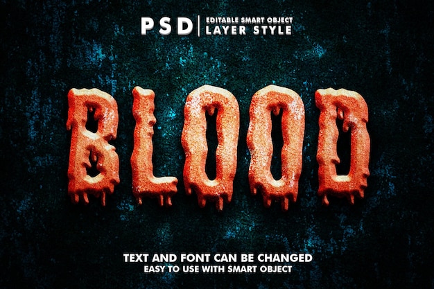 Blood 3d text effect premium psd with smart object