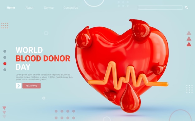 Blood drop heart icon with rhythm 3d render concept for world blood donation day to save humanity