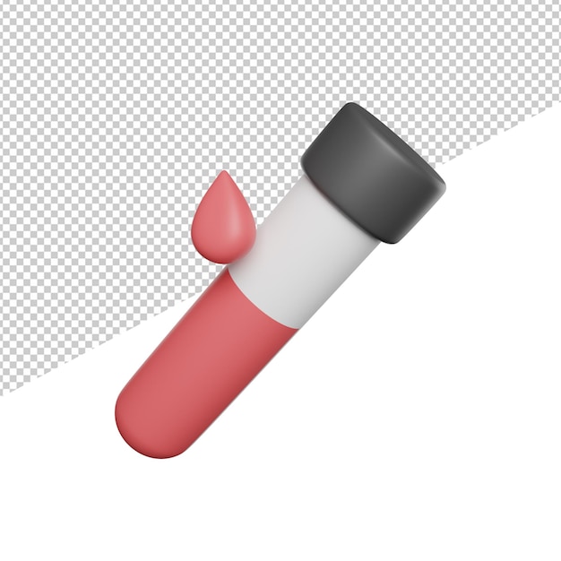 Blood Test Tube side view 3d rendering icon illustration on transparent background