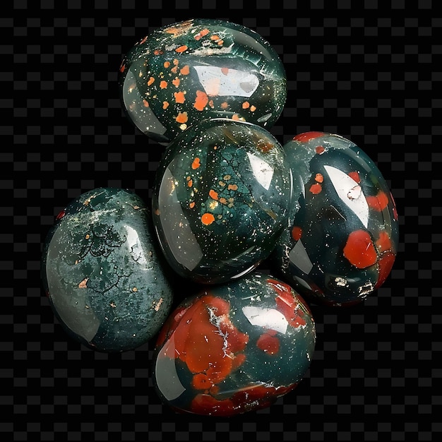 PSD bloodstone crystals with 4 bloodstones bloodstone with caboc png isolated crystal collection