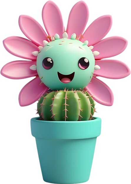 PSD a blooming cactus with a surprised expression