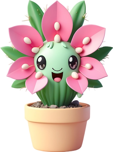 PSD a blooming cactus with a surprised expression