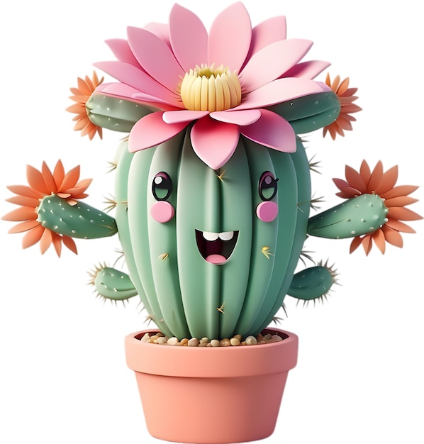 PSD a blooming cactus with a surprised expression