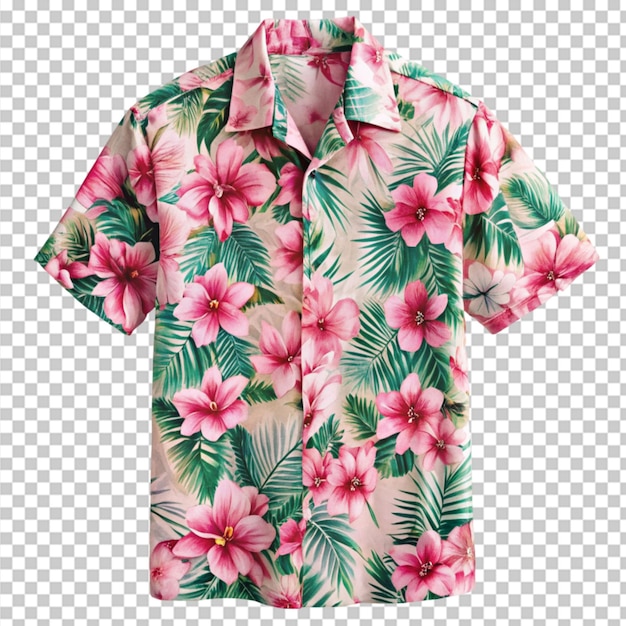 blooming in paradise a Hawaiian shirt with pink on transparent background