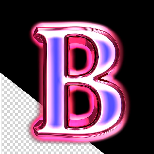 Blue 3d symbol in a pink frame with glow letter b