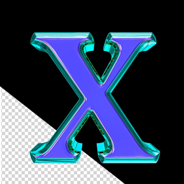 Blue 3d symbol in a turquoise frame letter x