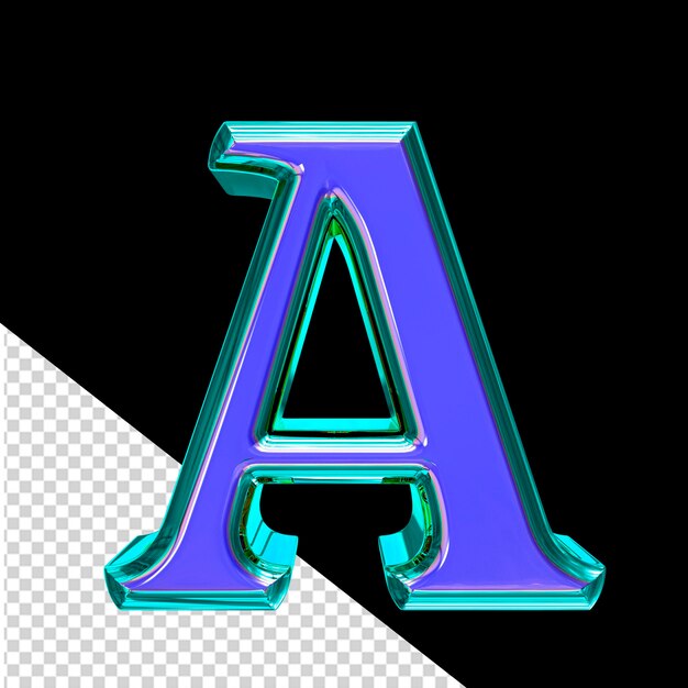 Blue 3d symbol in a turquoise frame letter a