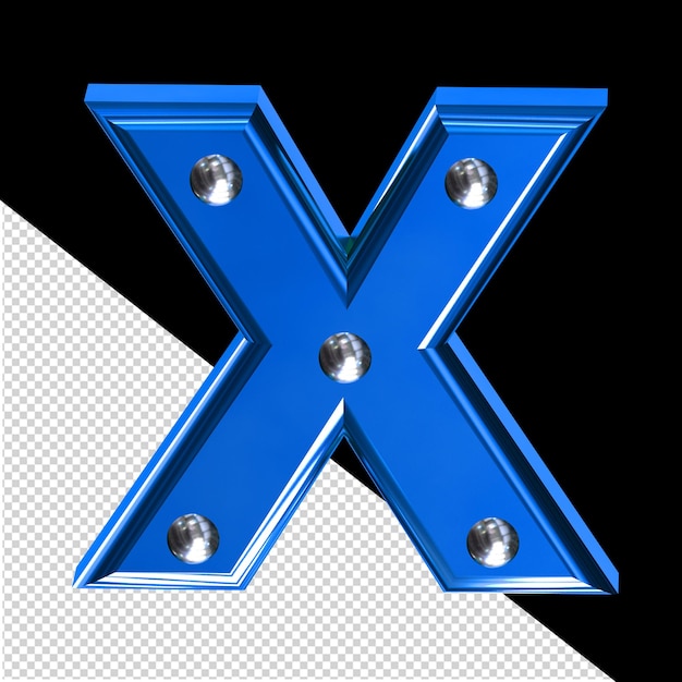 Blue 3d symbol with metal rivets letter x