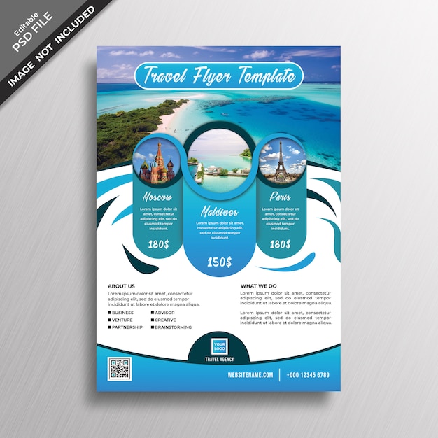 Blue abstract travel flyer design template