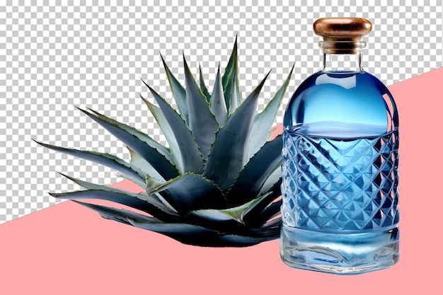 Blue agave syrup in a crystal bottle isolated object transparent background