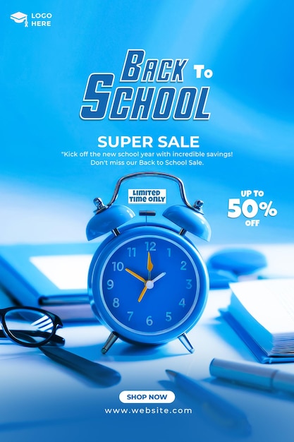 PSD a blue alarm clock advertises super sale