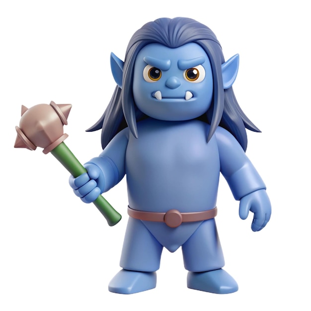 a blue alien figurine with a green stick in his hand