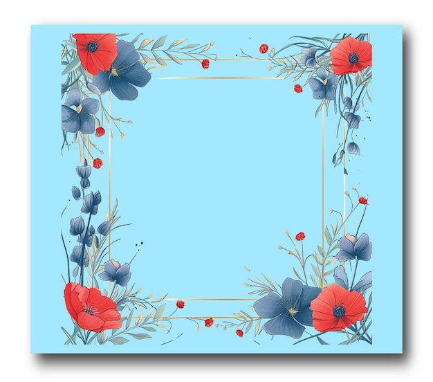 PSD a blue background with flowers and a frame that says quot spring quot