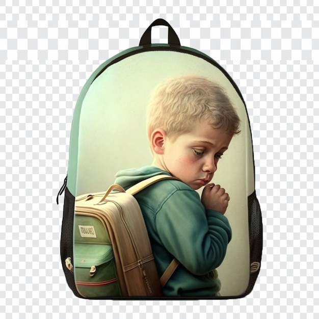 PSD blue backpack with books on transparent background