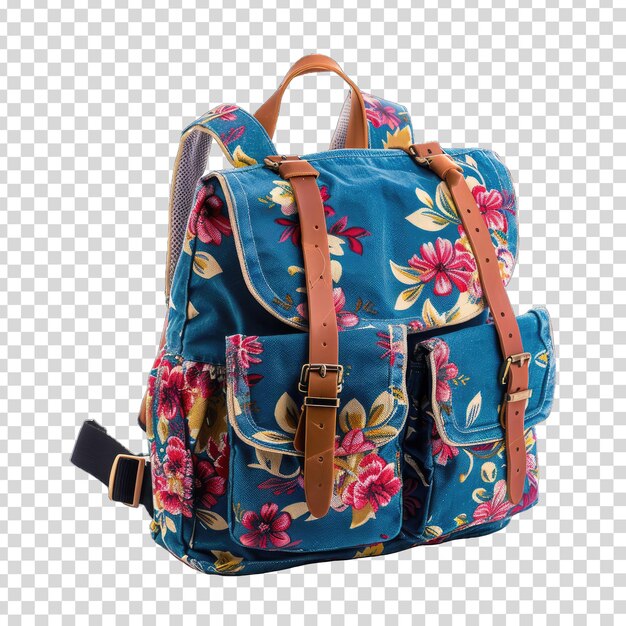 PSD a blue backpack with a floral print on it