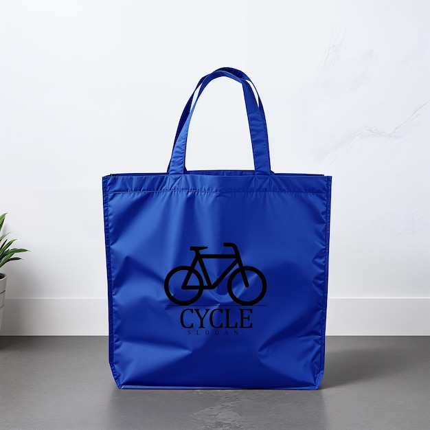 a blue bag with a bicycle logo on it