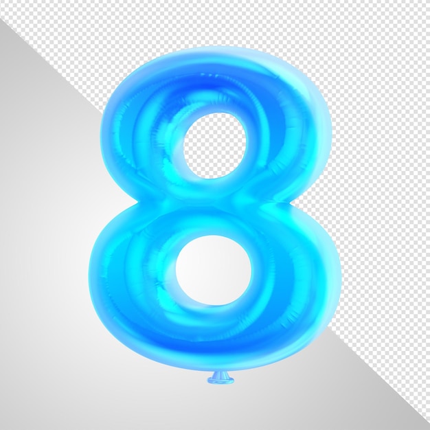 A blue balloon with the number 8 in the middle.