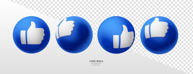 Blue balls with like icon in various perspectives 3d render