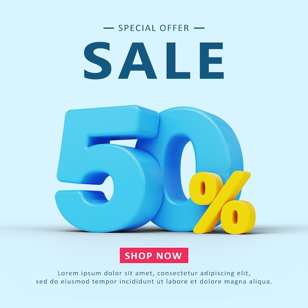 Blue banner 50 discount Premium PSD