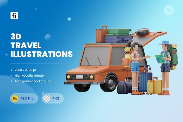 A blue banner that says travel illustrations.