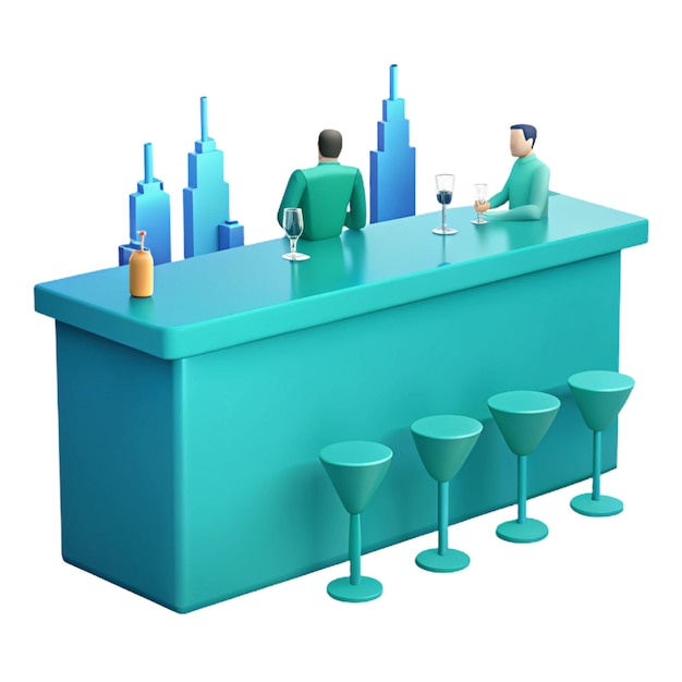 PSD a blue bar with a man and a glass of wine on the counter