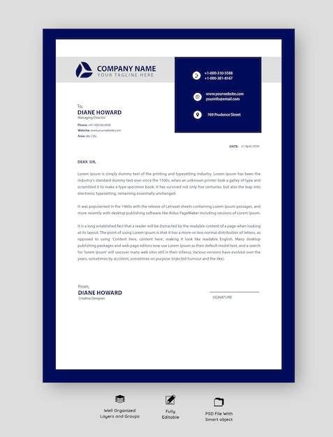 PSD blue beautiful and professional letterhead