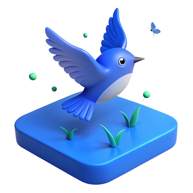 PSD a blue bird with a blue beak sits on a square