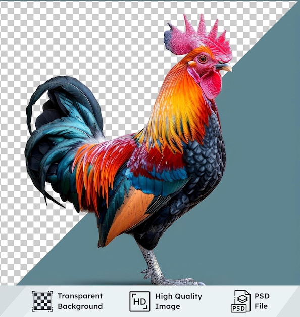 PSD blue bird with red head black eye and gray beak isolated on transparent background